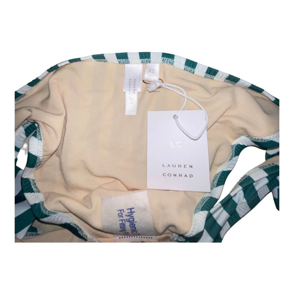LC Lauren Conrad Juniors Striped Hipster Bikini Swim Bottom XS Green White NWT - Picture 7 of 8